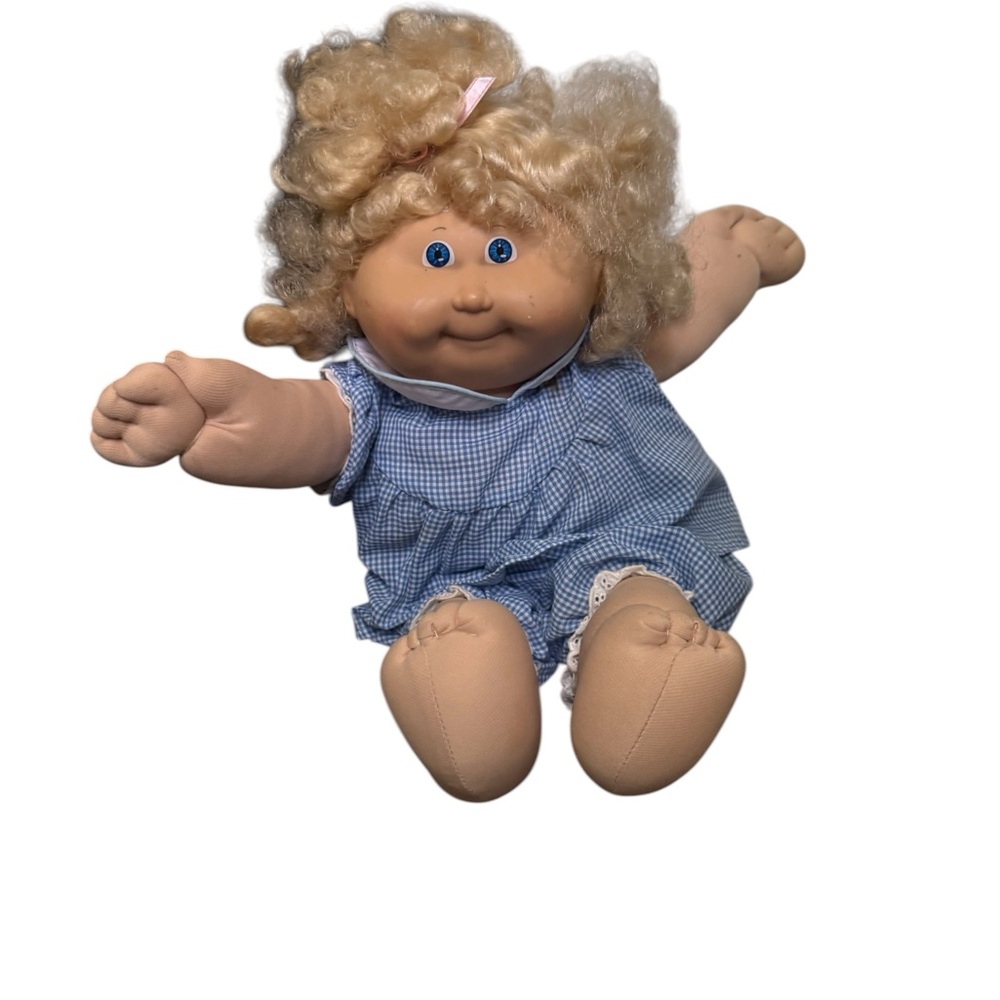Vintage 1986 Patch Kids Blonde Curly Hair Doll in Original Gingham Outfit